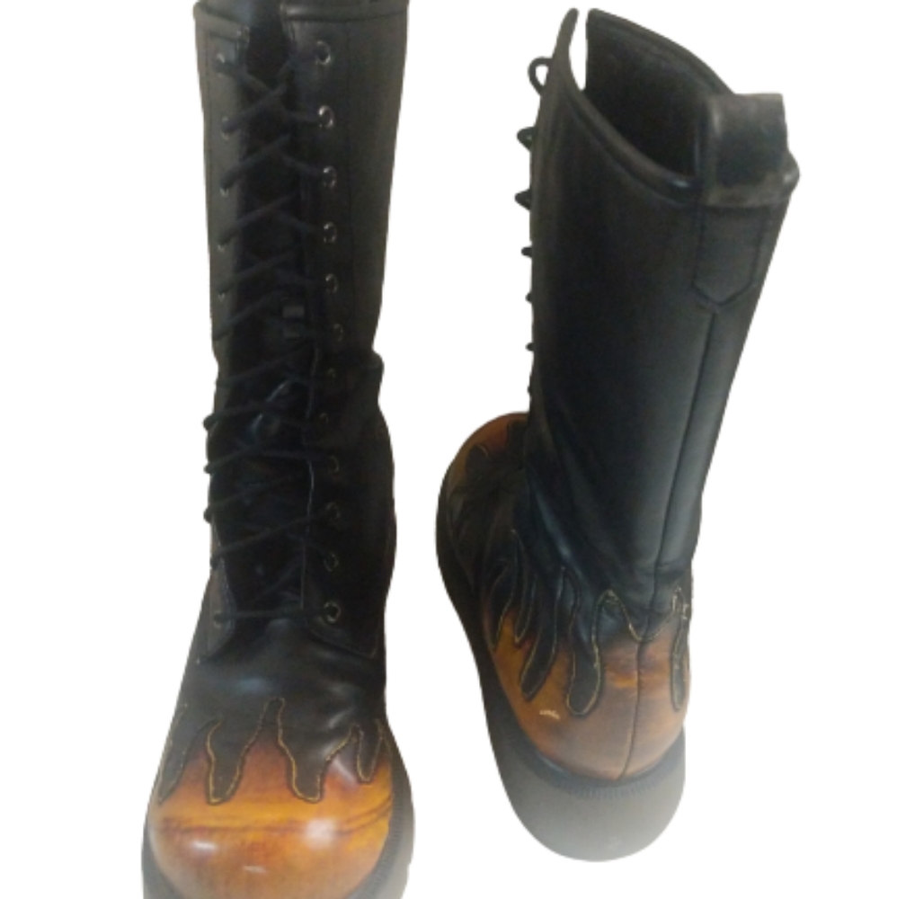 Boots Women's Size 10.5 US Lace Up Flame Sunburst Halloween - Picture 3 of 17